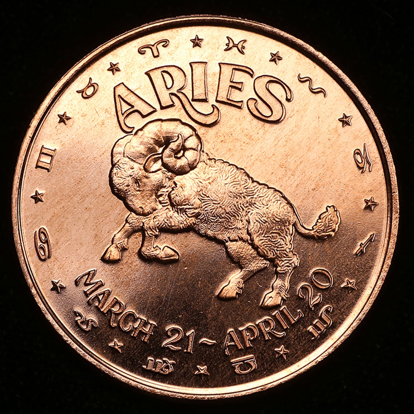 One Ounce .999 fine Copper Round - Aries Zodiac