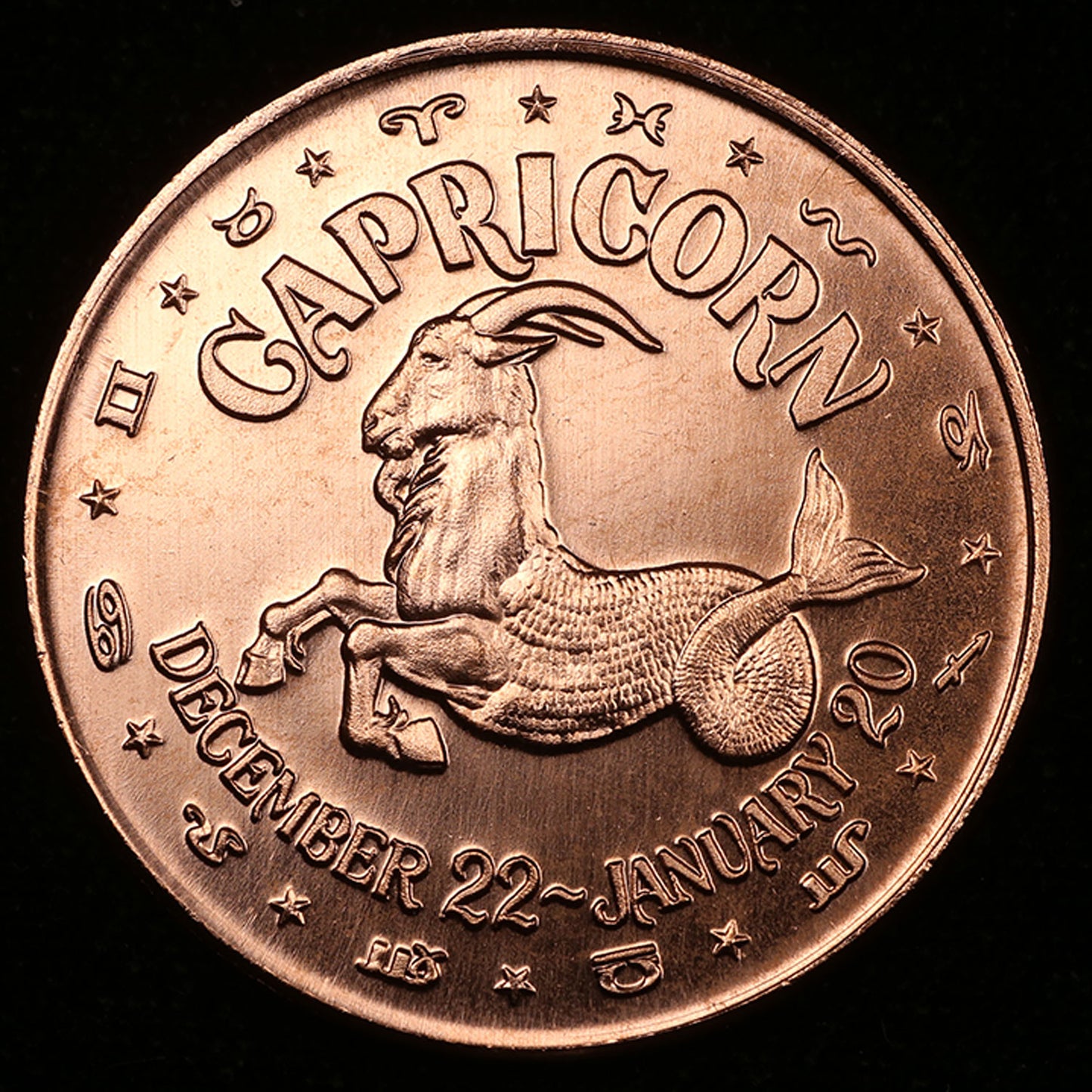 One Ounce .999 fine Copper Round - Capricorn Zodiac
