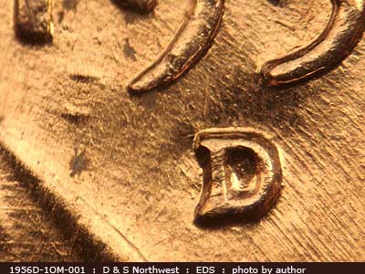 1956D-1OM-001 Lincoln Wheat Cent Over Mint Mark