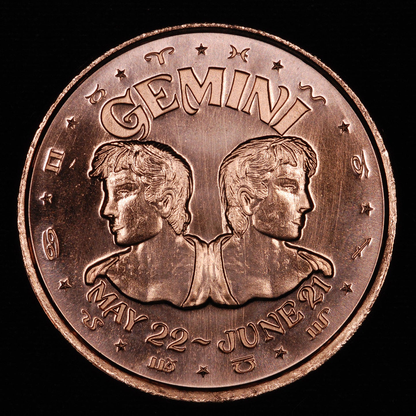 One Ounce .999 fine Copper Round - Gemini Zodiac