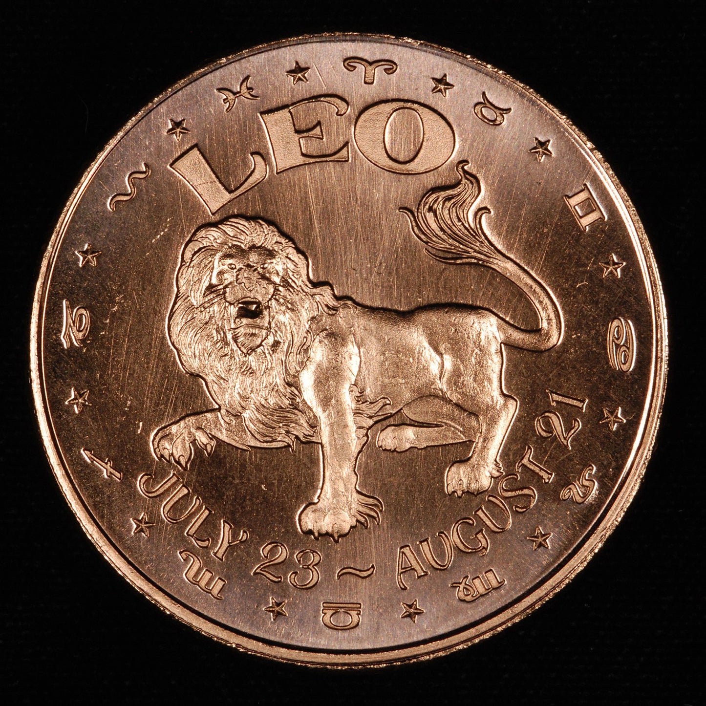 One Ounce .999 fine Copper Round - Leo Zodiac