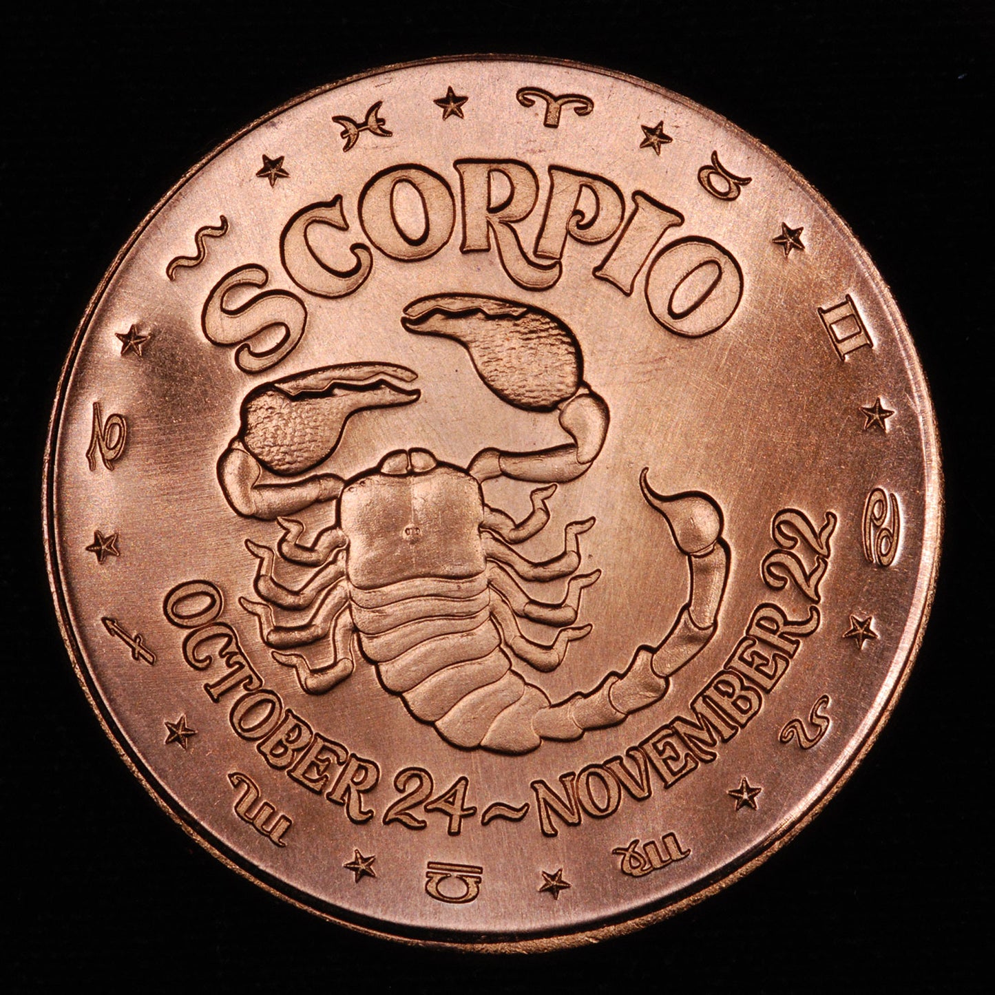 One Ounce .999 fine Copper Round - Scorpio Zodiac