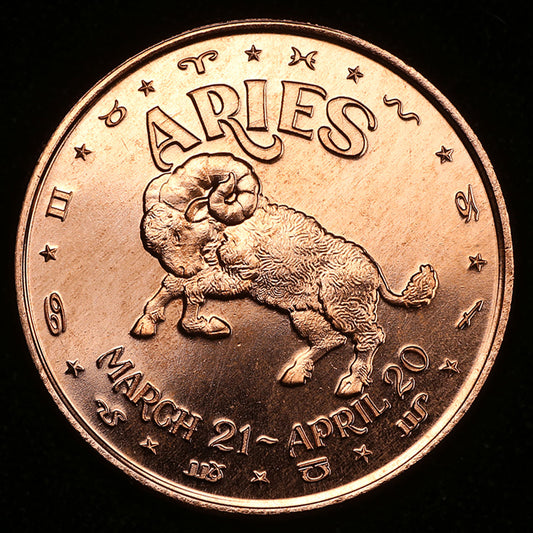 One Ounce .999 fine Copper Round - Aries Zodiac