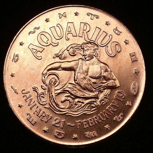 One Ounce .999 fine Copper Round - Aquarius Zodiac