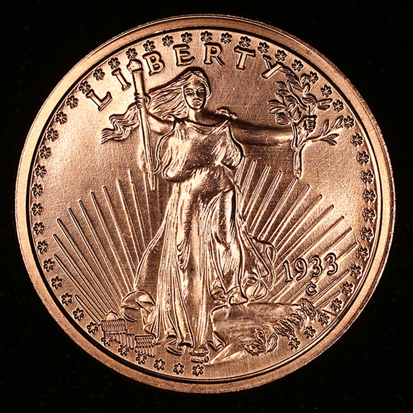 One Ounce .999 fine Copper Round - Saint-Gaudens Double Eagle Design