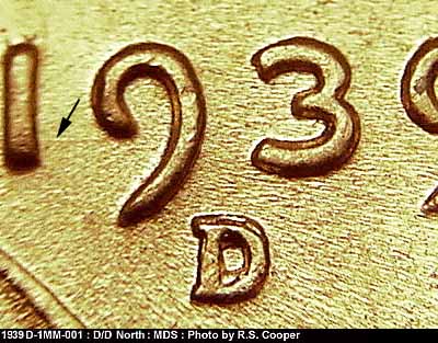 1939D-1MM-001 Lincoln Wheat Cent Repunched Mint Mark