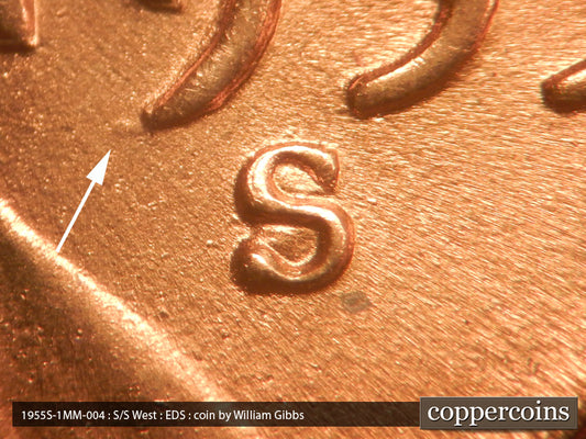 1955S-1MM-004 Lincoln Wheat Cent Repunched Mint Mark