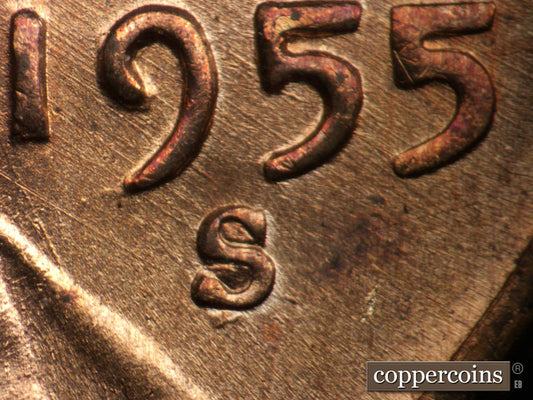 1955S-1MM-005 Lincoln Wheat Cent Repunched Mint Mark