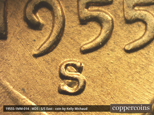 1955S-1MM-014 Lincoln Wheat Cent Repunched Mint Mark