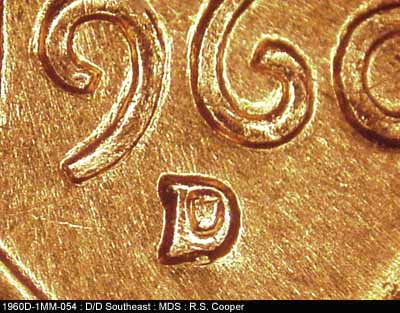 1960D-1MM-054 Lincoln Cent Repunched Mint Mark