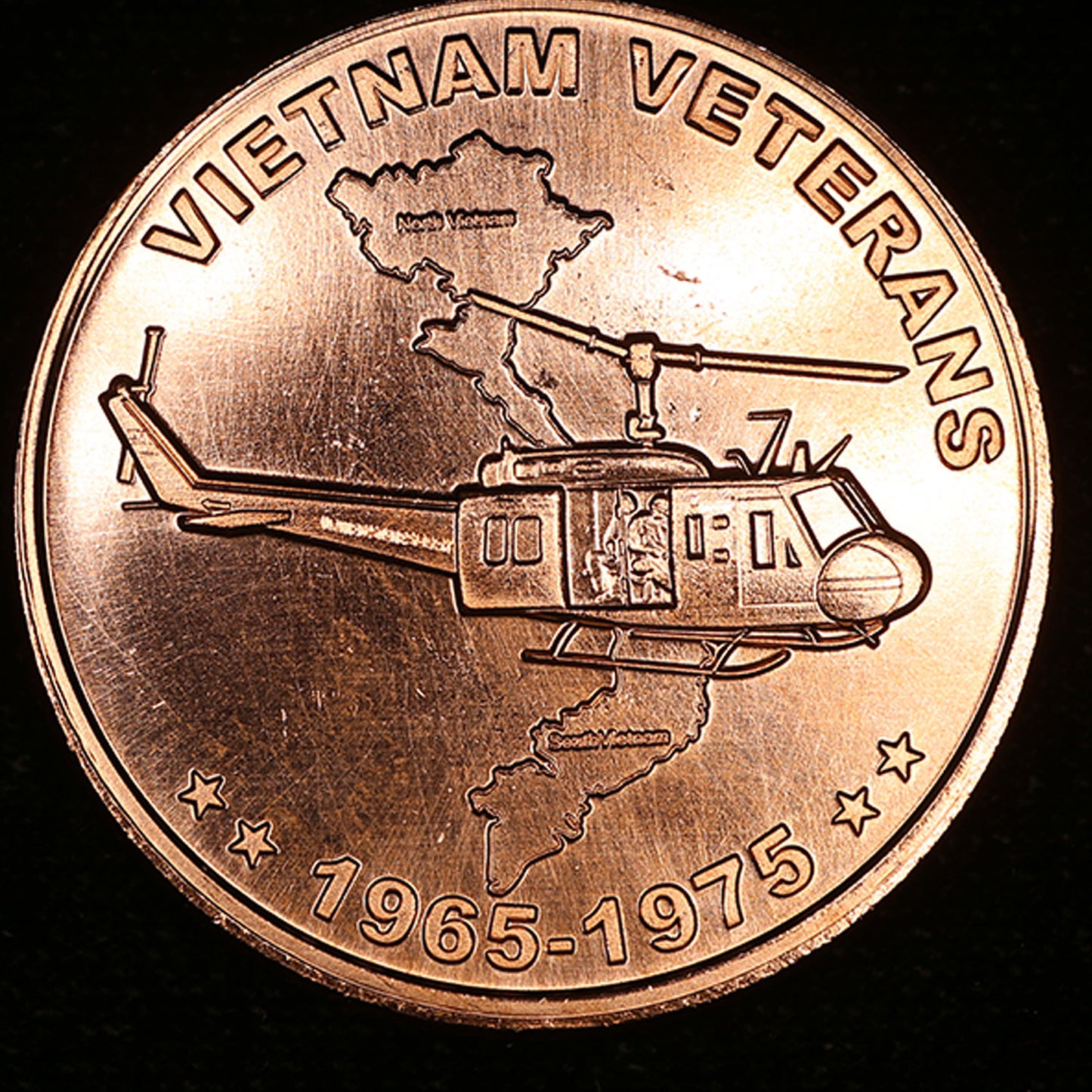 One Ounce .999 fine Copper Round - Vietnam Veterans' Huey Chopper Design