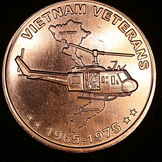 One Ounce .999 fine Copper Round - Vietnam Veterans' Huey Chopper Design