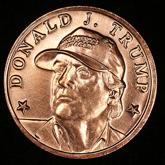One Ounce .999 fine Copper Round - Donald Trump (MAGA hat) Design