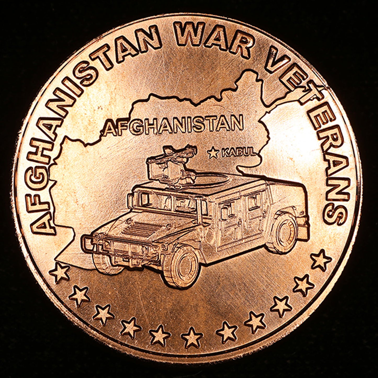 One Ounce .999 fine Copper Round - Afghanistan War Veterans Tribute Design