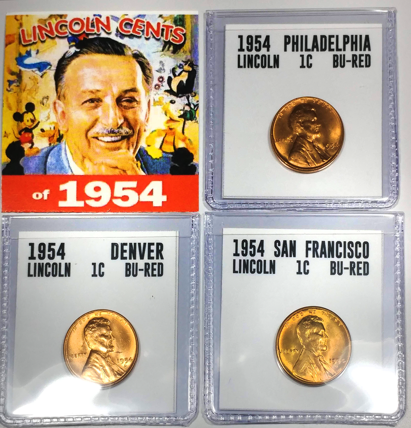 1954-P, D, S Full Red Uncirculated Lincoln Cent Set of 3 coins