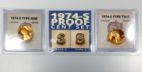 1974-S Lincoln Cent Proof Set of 2 coins (type 1 and type 2)
