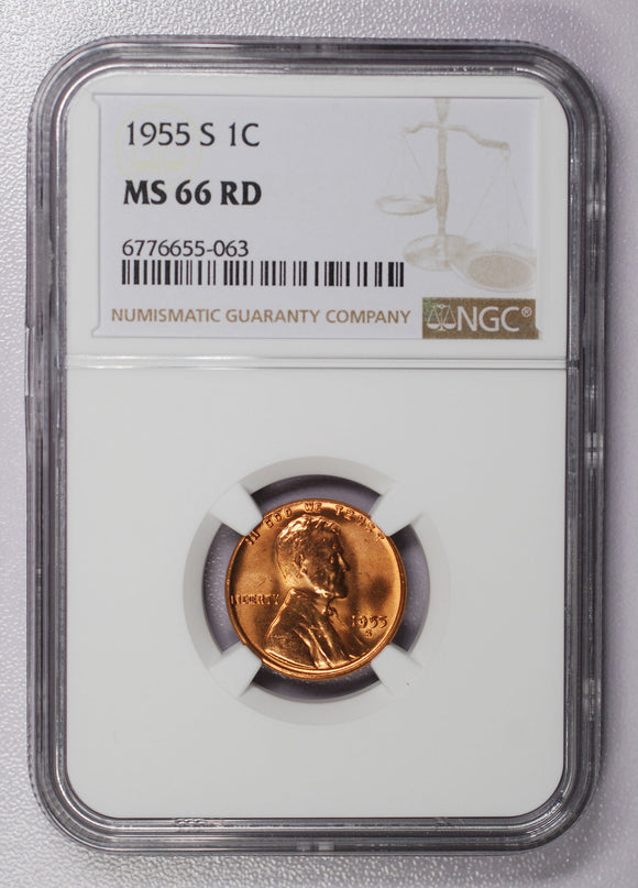 1955-S Lincoln Wheat cent - NGC MS66RD Beautiful GEM Red!