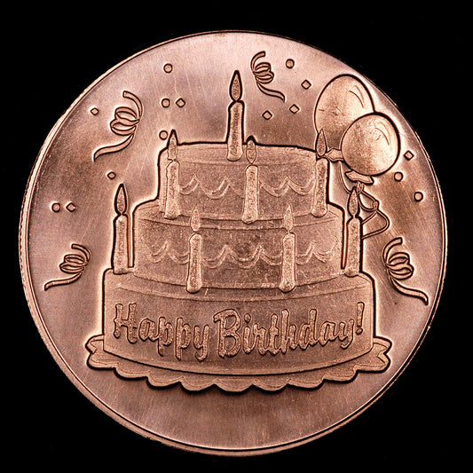 One Ounce .999 fine Copper Round - Happy Birthday