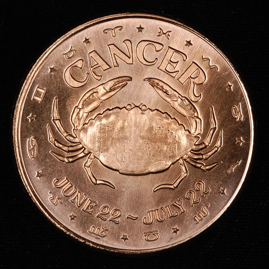 One Ounce .999 fine Copper Round - Cancer Zodiac