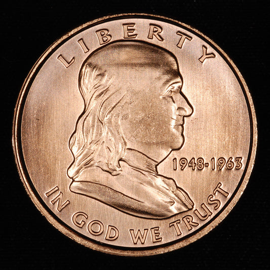 One Ounce .999 fine Copper Round - Franklin Half Dollars