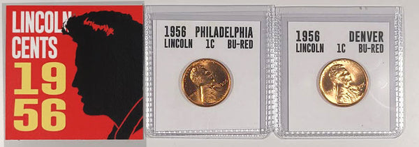 1956-P, D Full Red Uncirculated Lincoln Cent Set of 2 coins
