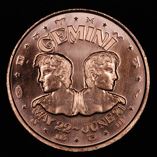 One Ounce .999 fine Copper Round - Gemini Zodiac