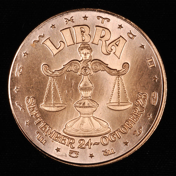 One Ounce .999 fine Copper Round - Libra Zodiac