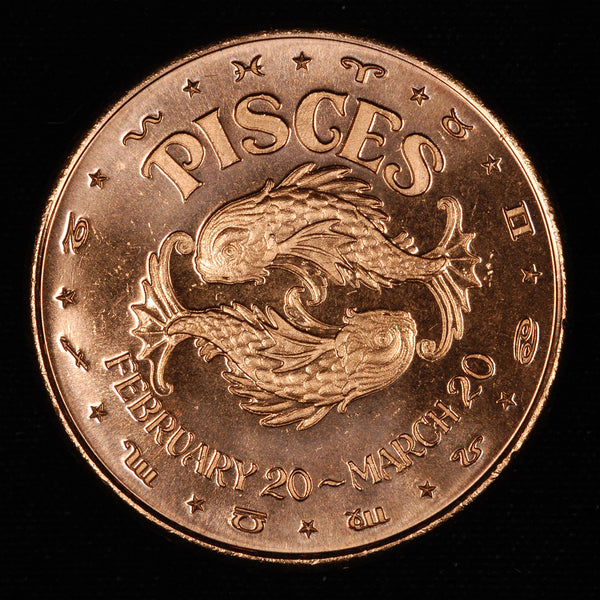 One Ounce .999 fine Copper Round - Pisces Zodiac