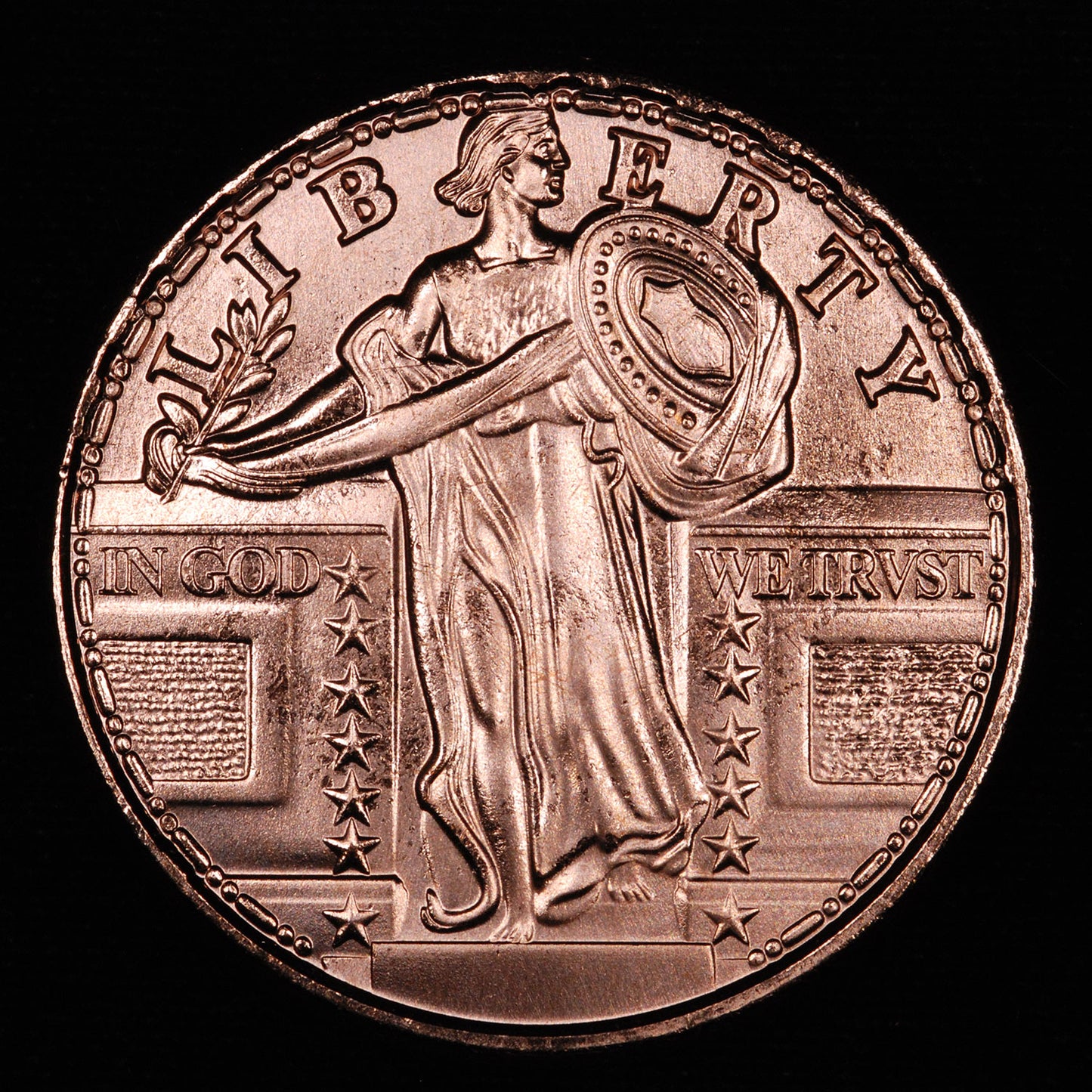 One Ounce .999 fine Copper Round - Standing Liberty