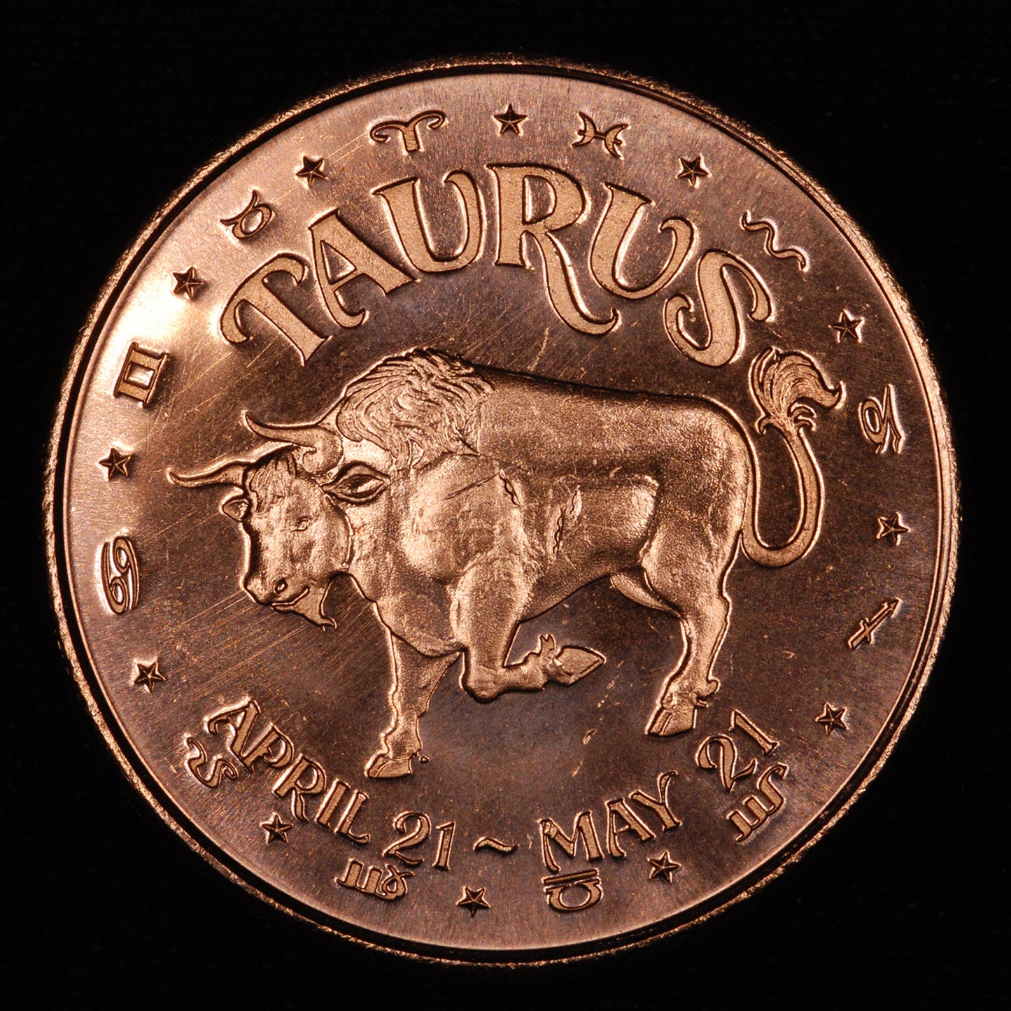 One Ounce .999 fine Copper Round - Taurus Zodiac